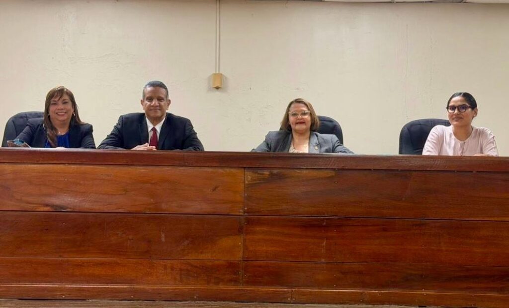 Panelistas expertos, incluyendo a Marycarmen González de AFRA, sentados en la mesa principal durante el seminario sobre derecho de autor e inteligencia artificial.